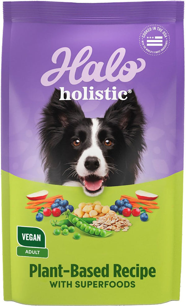 Halo Holistic Vegan Dog Food Complete Digestive Health Plant-Based Recipe with Superfoods Adult Formula Dry Dog Food, 10 lbs