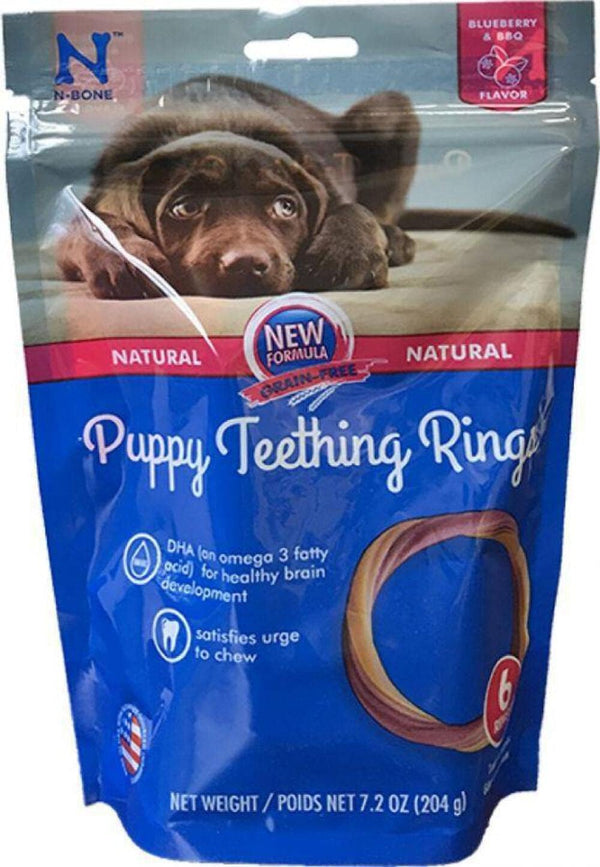 N-Bone Puppy Teething Rings Grain-Free Blueberry & BBQ Flavor Dog Treat, 7.2 oz