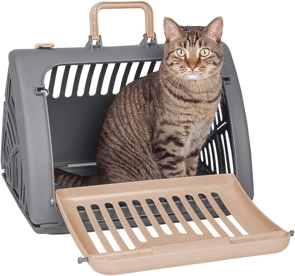 SportPet Designs Foldable Travel Cat Carrier - Front Door Plastic Collapsible Carrier, Medium
