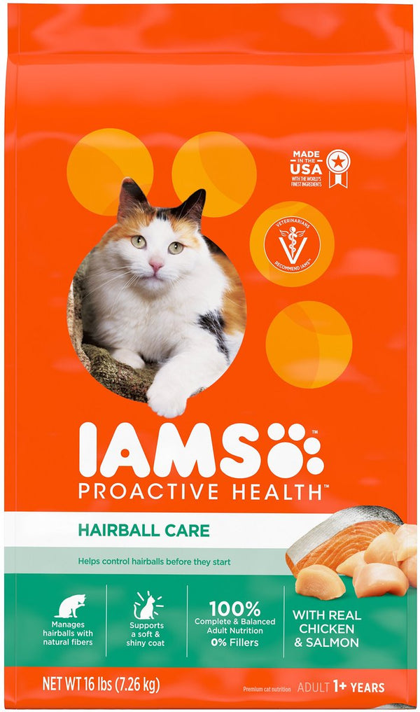 Iams ProActive Health Adult Hairball Care with Chicken & Salmon Dry Cat Food, 16 lbs