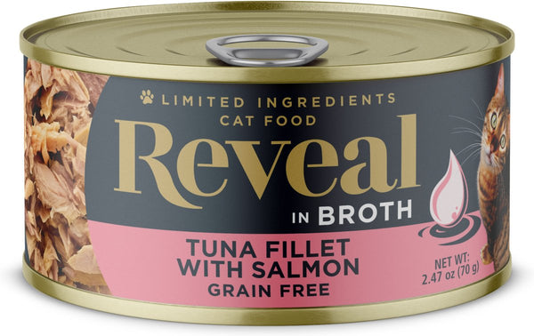 Reveal Natural Grain-Free Tuna Fillet with Salmon in Broth Flavored Wet Cat Food, 2.47-oz can, case of 24