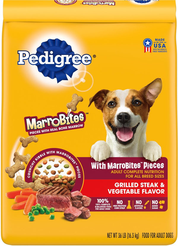 Pedigree w/MarroBites Steak & Vegetable Flavor Pieces Adult Dry Dog Food, 36 lbs