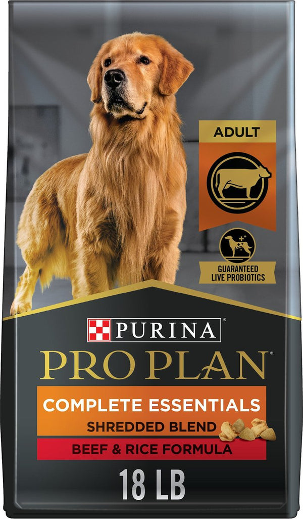 Purina Pro Plan Adult Shredded Blend Beef & Rice Formula Dry Dog Food, 18 lbs