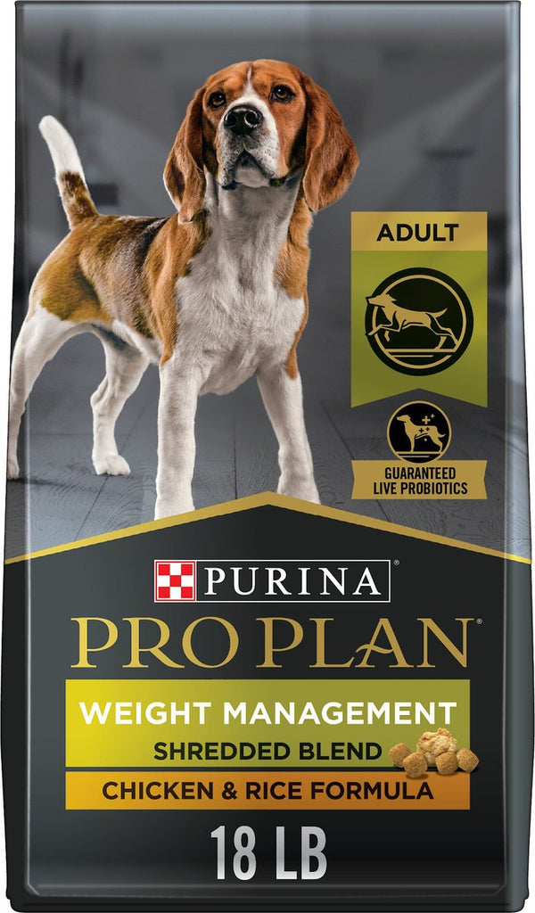 Purina Pro Plan Adult Weight Management Shredded Blend Chicken & Rice Formula Dry Dog Food, 18 lb