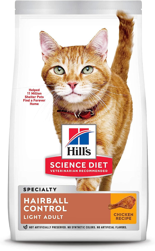 Hill's Science Diet Dry Cat Food, Light Adult, Hairball Control, Light for Healthy Weight & Weight Management, Chicken Recipe, 15.5 lb