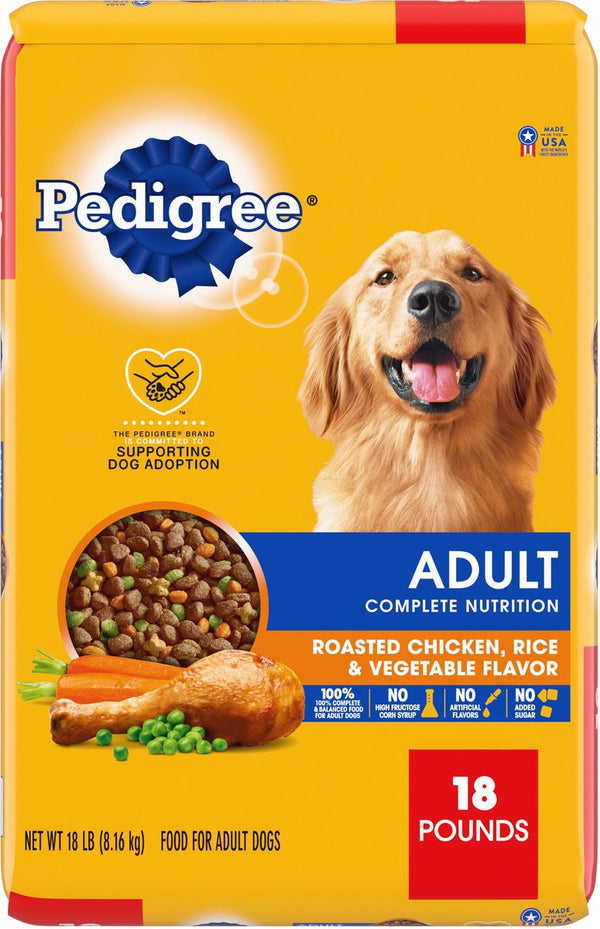 Pedigree Complete Nutrition Roasted Chicken, Rice & Vegetable Flavor Dog Kibble Adult Dry Dog Food, 18 lbs