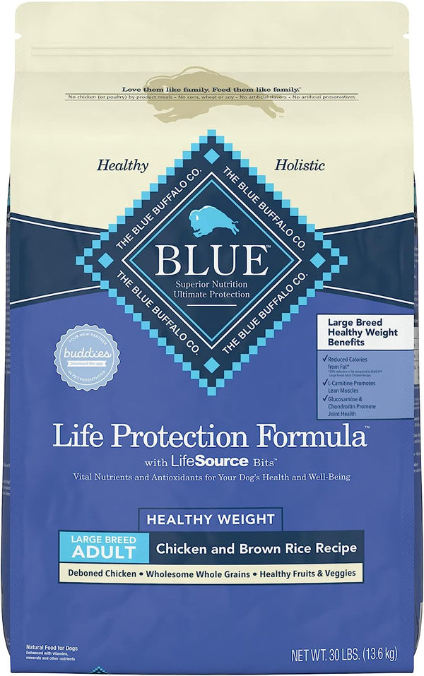 Blue Buffalo Blue Life Protection Formula Natural Adult Large Breed Healthy Weight Chicken and Brown Rice Dry Dog Food, 30 lbs