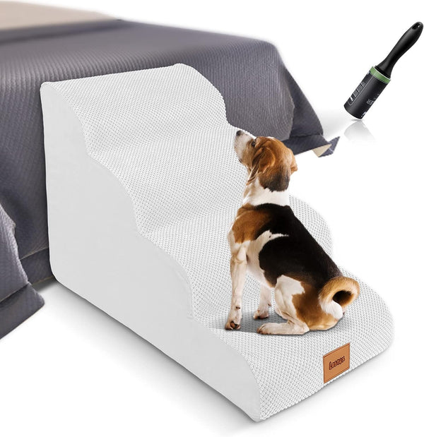 Lesnox 30D Foam Dog Stairs for Bed, 4-Step, Suitable for Small Dogs Cats with Old/Injured/Short-Legged, 20.5" H