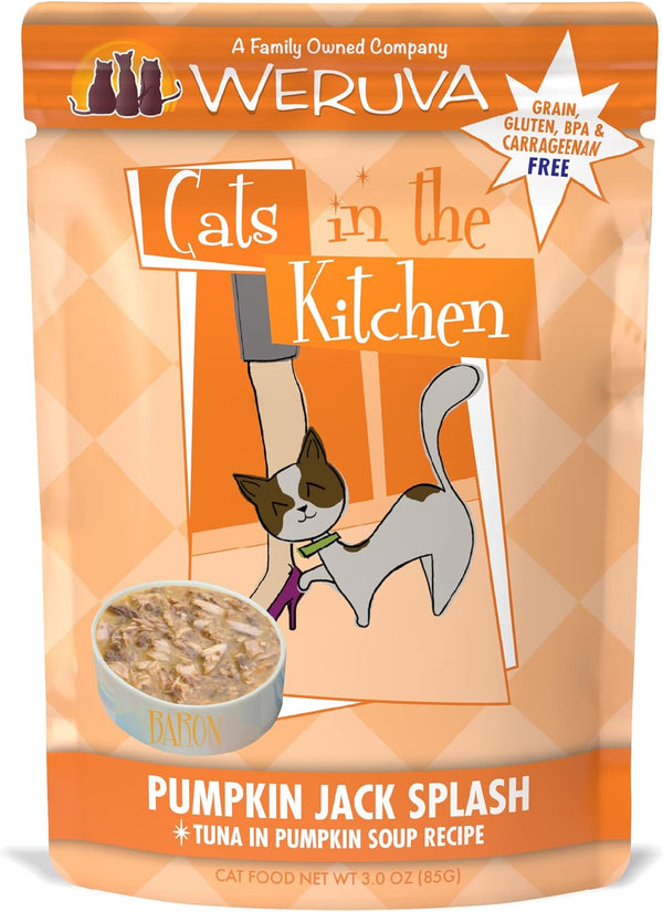 Weruva Cats in The Kitchen Pumpkin Jack Splash with Tuna in Pumpkin Soup Cat Food, 3oz Pouch (Pack of 12)