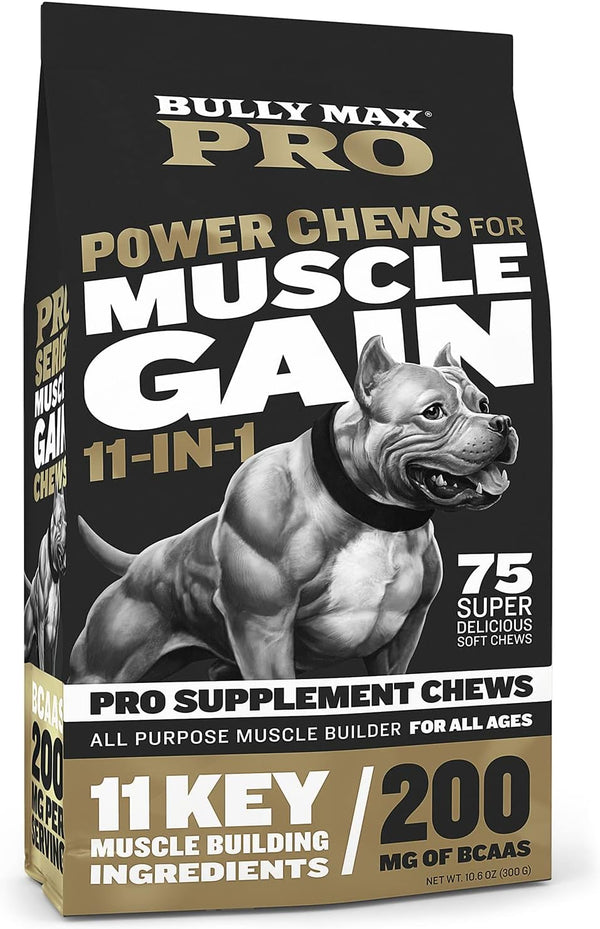 Bully Max Muscle Gain Power Chews | High Protein 11-in-1 Dog Food Supplement, 75 Chews