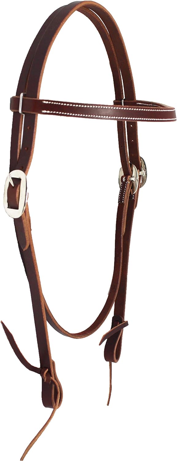 CHALLENGER Horse Western Tack Browband Stitched Latigo Leather Headstall w/Tie Ends