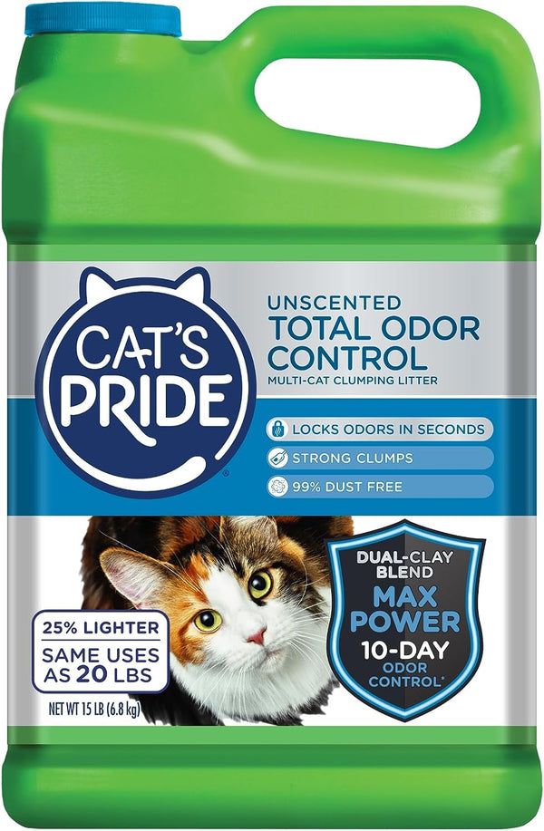 Cat's Pride Max Power: Total Odor Control Multi-Cat Litter, Unscented, 15 lbs