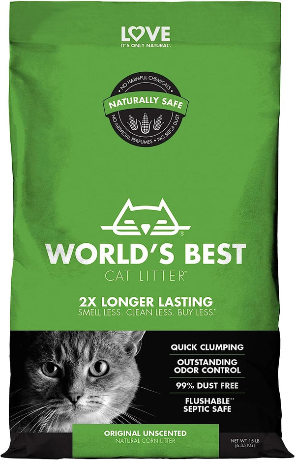 World's Best Unscented Clumping Corn Cat Litter, 32 lbs