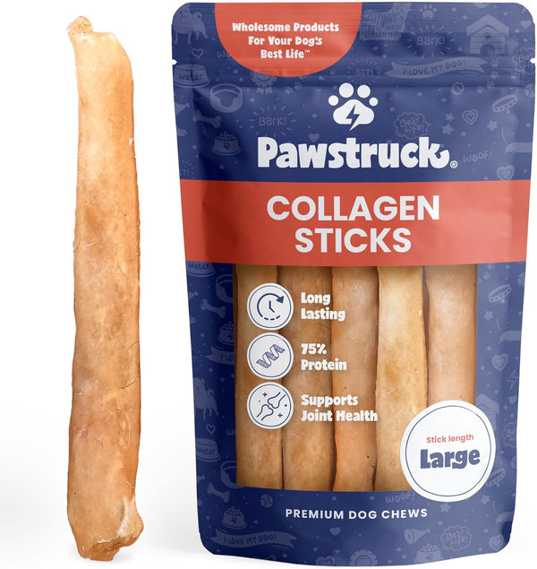 Pawstruck Natural Large 12" Beef Collagen Sticks for Dogs, 5 count