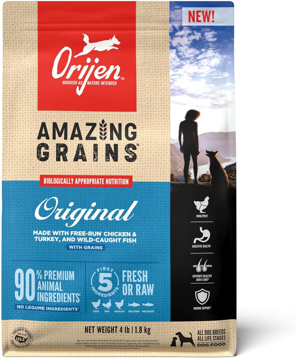 ORIJEN AMAZING GRAINS Original Dry Dog Food, 4 lbs