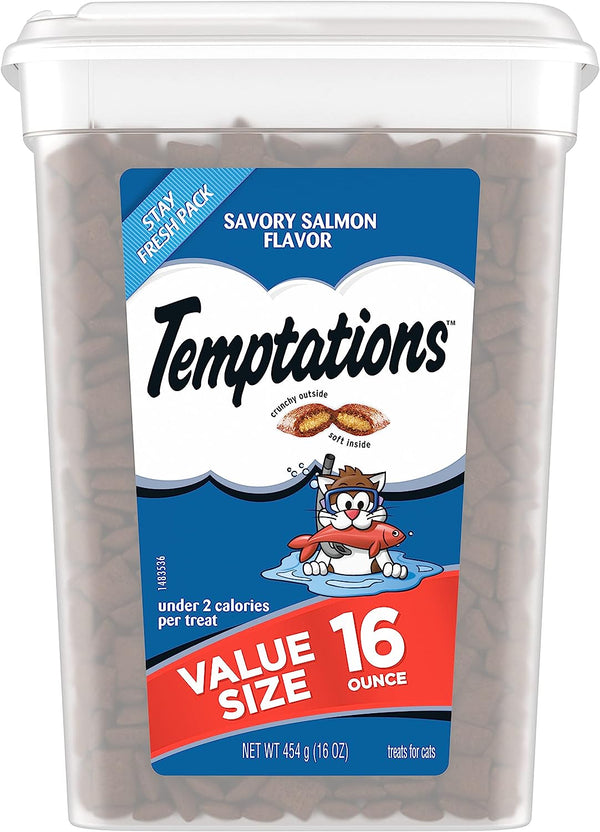 TEMPTATIONS Classic Crunchy and Soft Cat Treats Savory Salmon Flavor, 16 oz