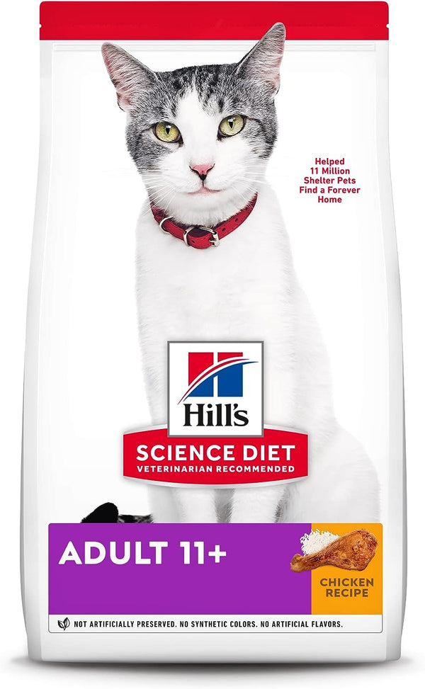 Hill's Science Diet Dry Cat Food, Adult 11+ for Senior Cats, Chicken Recipe, 15.5 lb