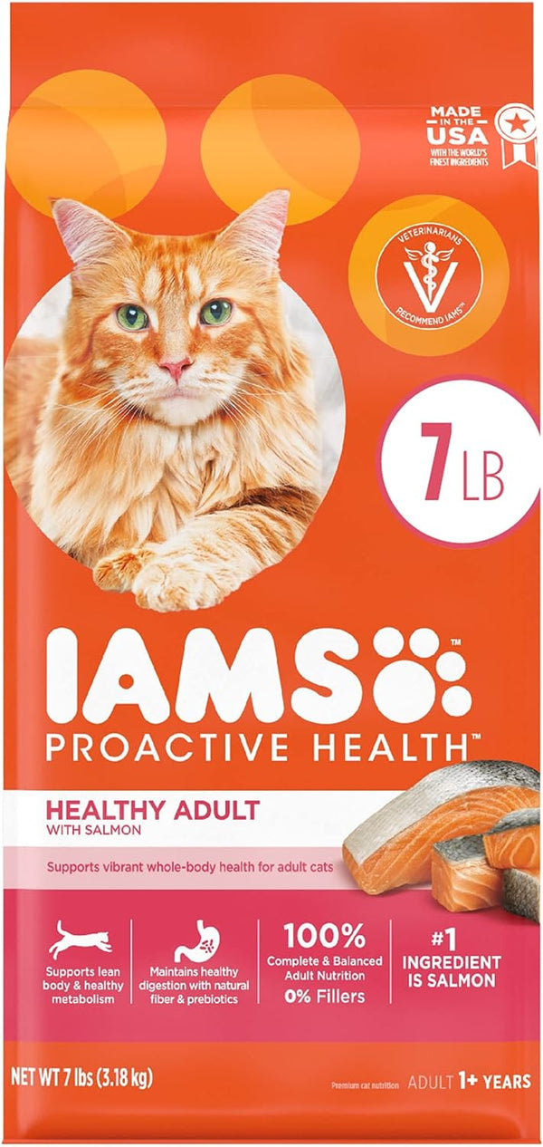 IAMS PROACTIVE HEALTH Adult Healthy Dry Cat Food with Salmon Cat Kibble, 7 lb