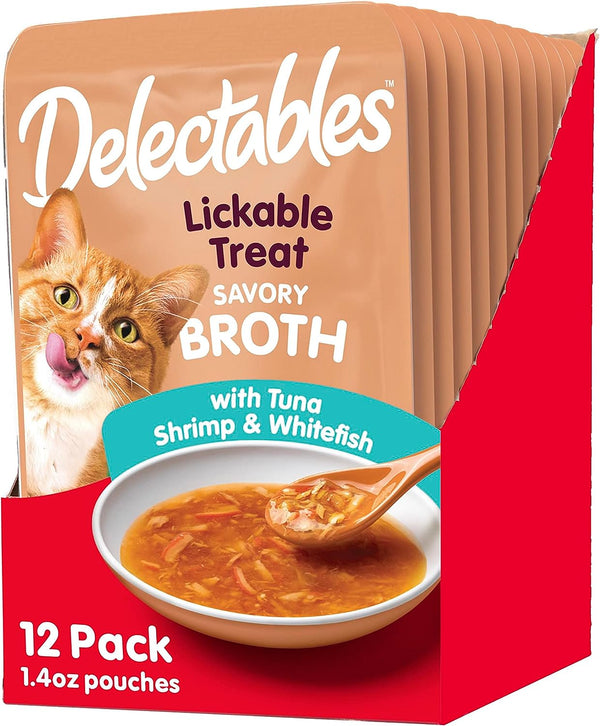 Hartz Delectables Savory Broths Lickable Treat for Cats - Tuna, Shrimp & Whitefish, 1.4 Ounce (Pack of 10)