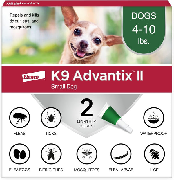 K9 Advantix II Small Dog Flea, Tick & Mosquito Treatment & Prevention | Dogs 4-10 lbs. | 2-Mo Supply