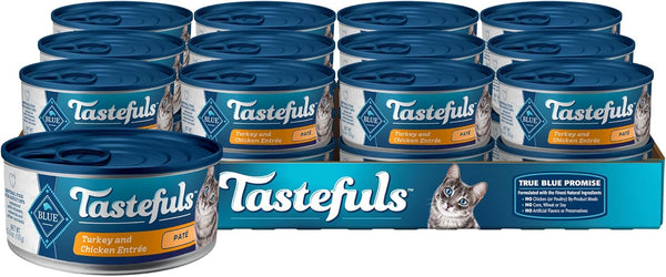 Blue Buffalo Tastefuls Natural Pate Wet Cat Food Turkey & Chicken Entrée, 5.5 oz cans (Pack of 24)