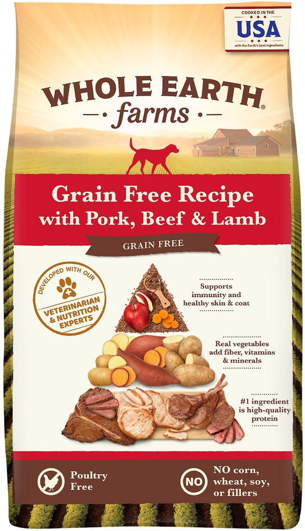 Whole Earth Farms Grain-Free Pork, Beef & Lamb Recipe Dry Dog Food, 25 lbs