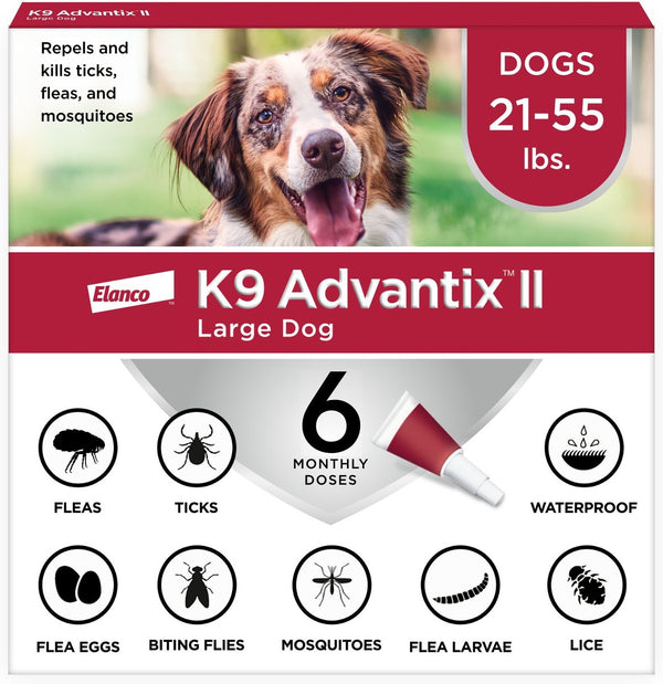 K9 Advantix II Flea & Tick Spot Treatment for Dogs, 21-55 lbs, 6-Mo Supply