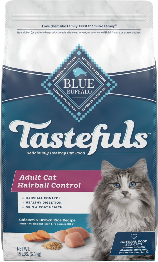 Blue Buffalo Tastefuls Hairball Control Natural Chicken & Brown Rice Recipe Adult Dry Cat Food, 15 lbs