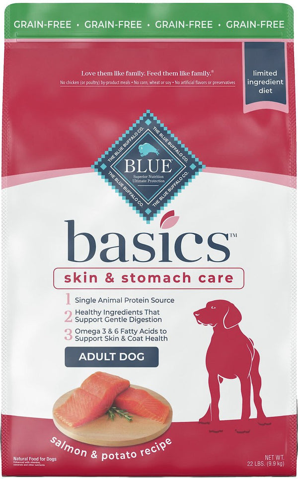 Blue Buffalo Basics Skin & Stomach Care Grain-Free Formula Salmon & Potato Recipe Adult Dry Dog Food, 22 lb