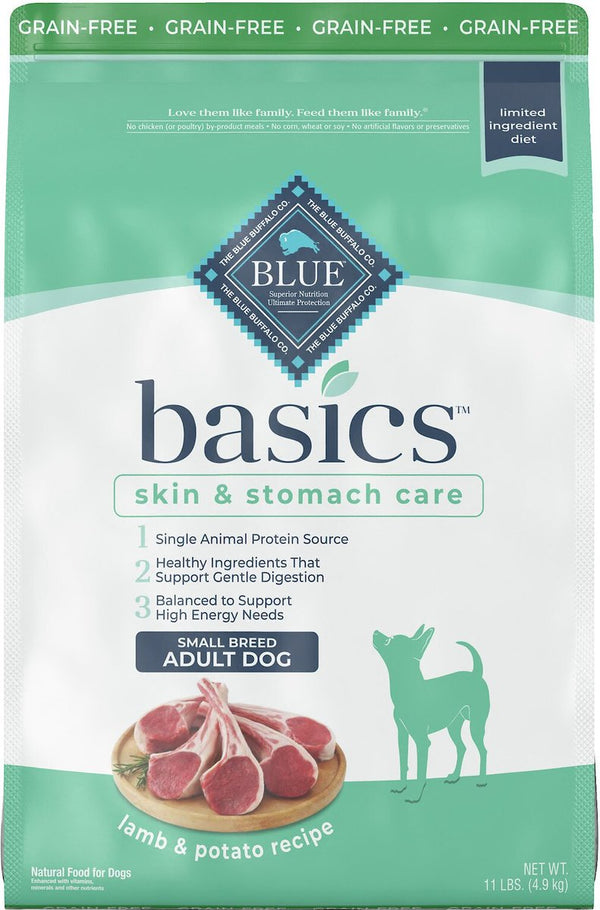 Blue Buffalo Basics Skin & Stomach Care Grain-Free Formula Lamb & Potato Recipe Small Breed Adult Dry Dog Food, 11 lbs