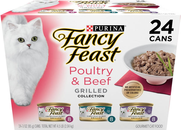 Fancy Feast Grilled Poultry & Beef Feast Variety Pack Canned Cat Food, 3-oz, case of 24