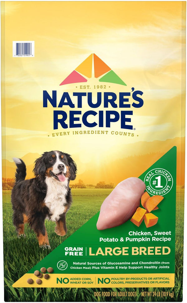 Nature's Recipe Large Breed Grain-Free Chicken, Sweet Potato & Pumpkin Recipe Dry Dog Food, 24 lbs