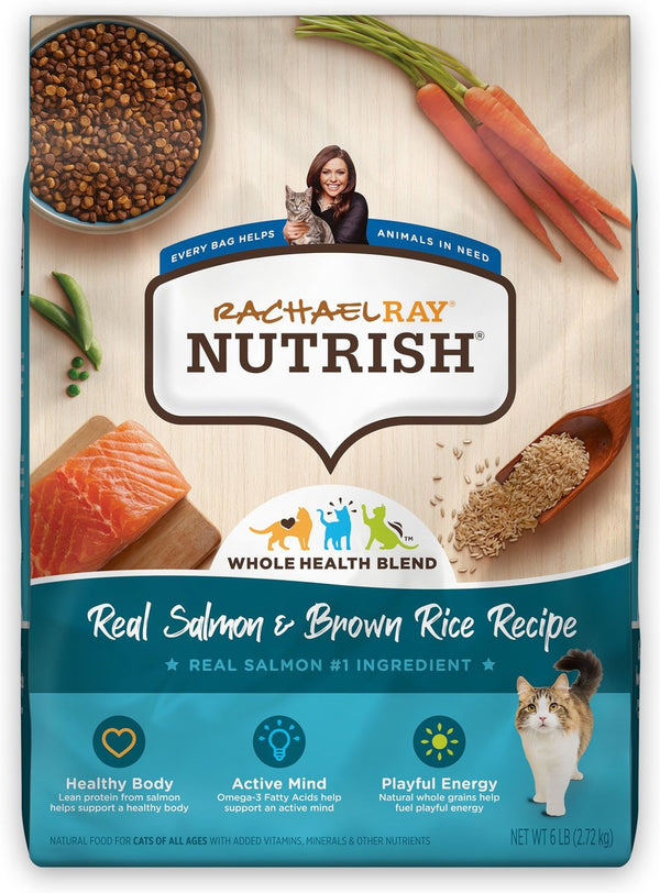 Rachael Ray Nutrish Natural Salmon & Brown Rice Recipe Dry Cat Food, 6 lbs