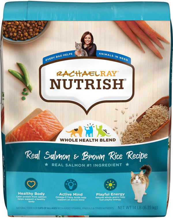 Rachael Ray Nutrish Natural Salmon & Brown Rice Recipe Dry Cat Food, 14 lbs