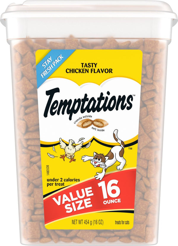 Temptations Classic Tasty Chicken Flavor Soft & Crunchy Cat Treats, 16 oz Tub