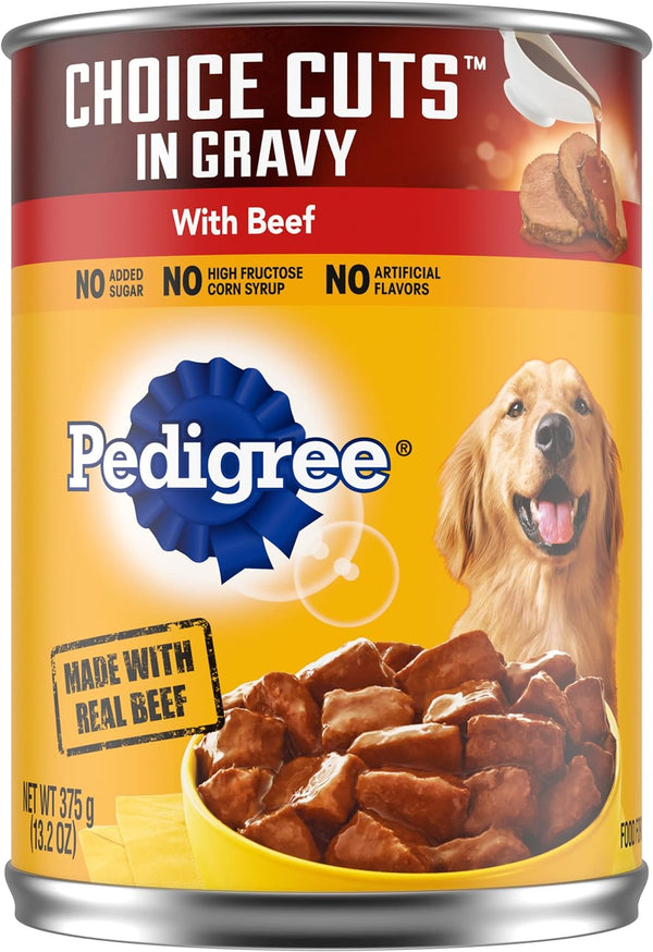 PEDIGREE CHOICE CUTS IN GRAVY Adult Canned Soft Wet Dog Food with Beef, 13.2 oz. Cans, Pack of 12