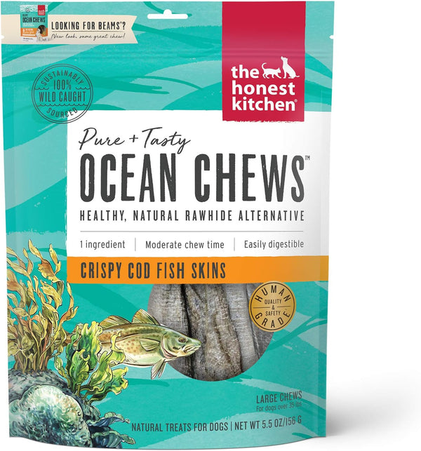 The Honest Kitchen Ocean Chews Crispy Cod Fish Skins Dog Treats, 5.5 Oz (Beams)