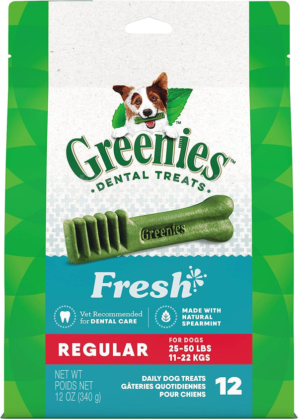 GREENIES Regular Natural Dog Dental Care Chews Oral Health Dog Treats Fresh Flavor, 12 oz. Pack (12 Treats)