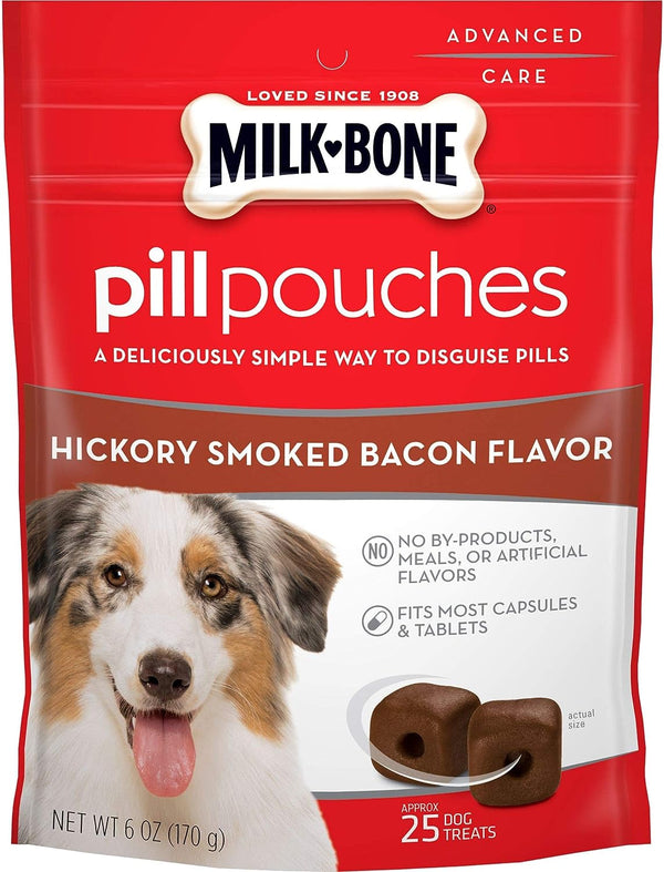 Milk-Bone Pill Pouches Dog Treats, Hickory Smoked Bacon Flavor, 6 oz