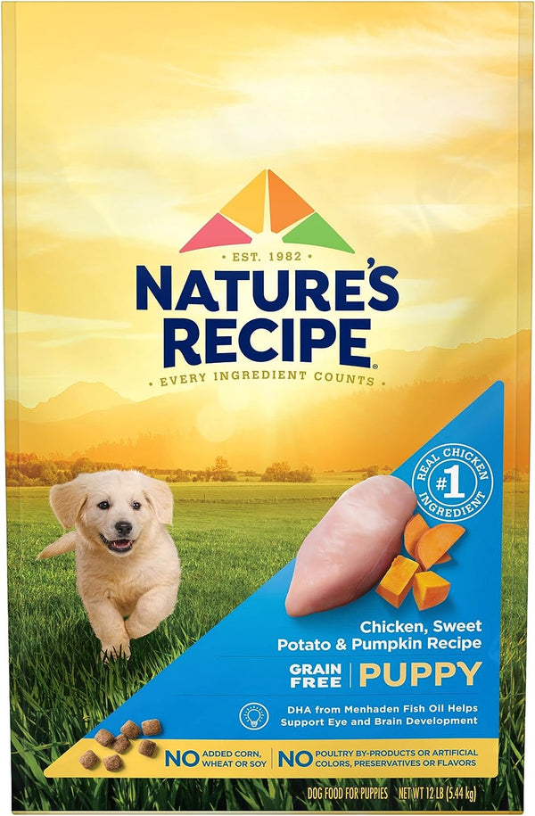 Nature’s Recipe Grain Free Chicken, Sweet Potato & Pumpkin Recipe Dry Puppy Food, 12 lbs