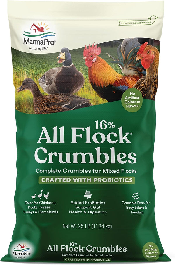 Manna Pro All Flock Crumbles | Complete Feed for Chickens, Ducks, Geese, Turkeys and Gamebirds, 25 lbs