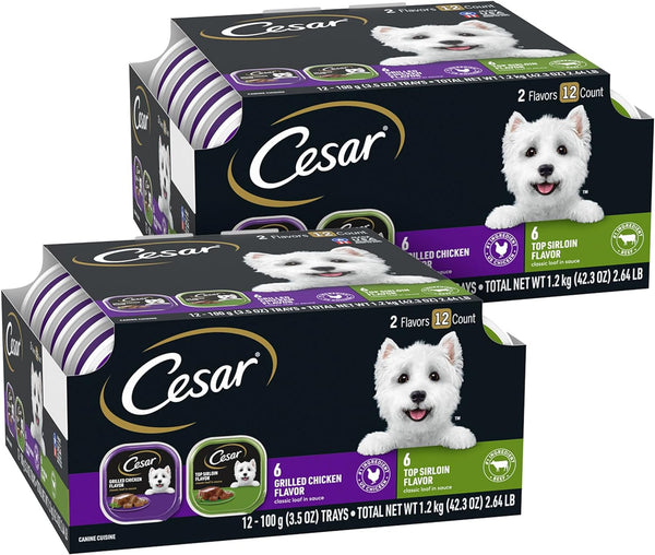 CESAR Wet Dog Food Classic Loaf in Sauce Top Sirloin & Grilled Chicken Flavors, 3.5 oz., 12 Count