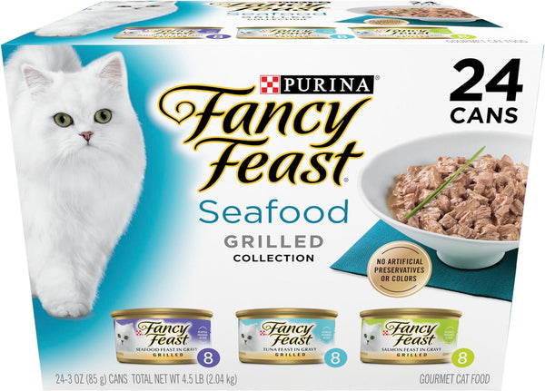 Purina Fancy Feast Grilled Wet Cat Food Seafood Collection Variety Pack, 3 oz. Can, case of 24