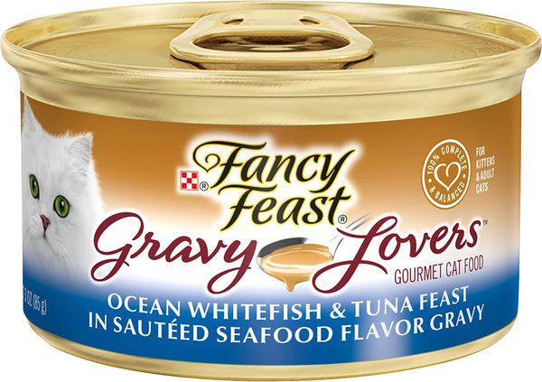 Purina Fancy Feast Gravy Lovers Ocean Whitefish and Tuna Feast Gourmet Cat Food in Wet Cat Food Gravy, (22) 3 Oz. Cans