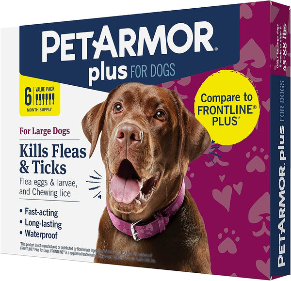 PetArmor Plus Flea and Tick Prevention for Dogs, Large Dogs (45-88 lbs), 6 Doses