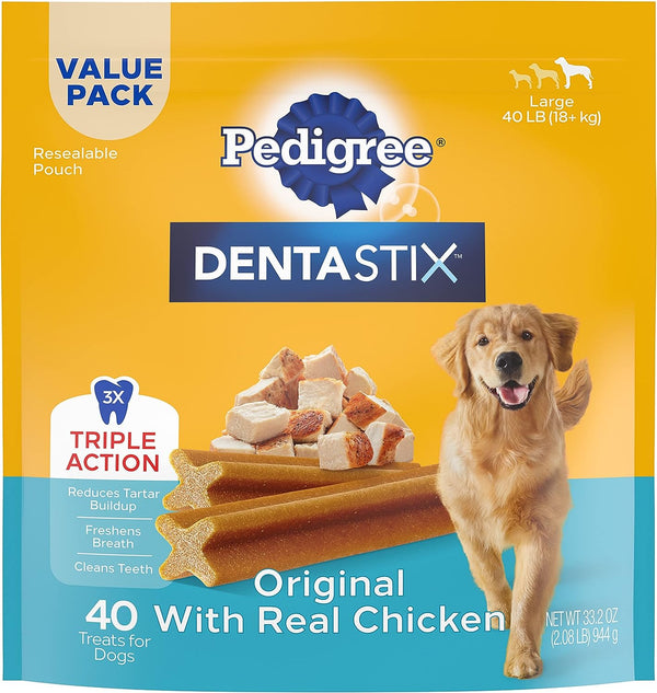 PEDIGREE DENTASTIX Large Dog Dental Treats Original Flavor Dental Bones, 2.08 lbs (40 Treats)