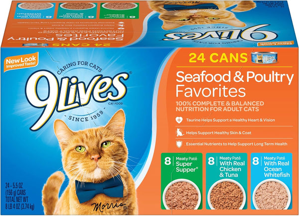 9Lives Seafood & Poultry Favorites Wet Cat Food Variety, 5.5 Oz Can (Pack of 24)