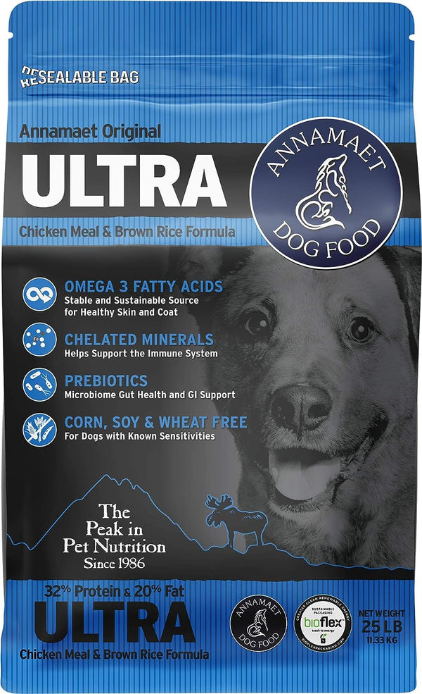 Annamaet Original Ultra Formula Dry Dog Food, 32% Protein (Chicken & Brown Rice), 25 lbs