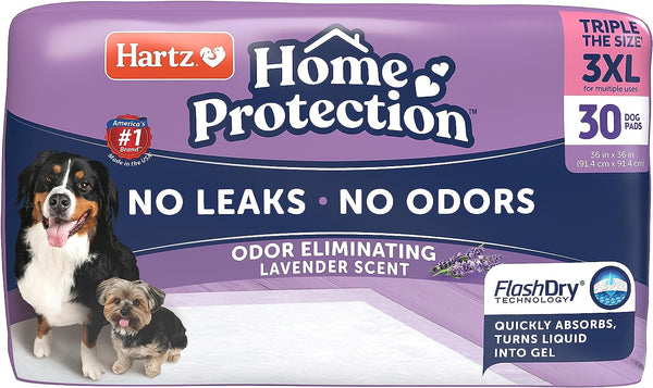 Hartz Home Protection Odor Eliminating Scented Dog Pads, Super Absorbent & Won’t Leak, Lavender Scent, 3XL Pads, 30 Count