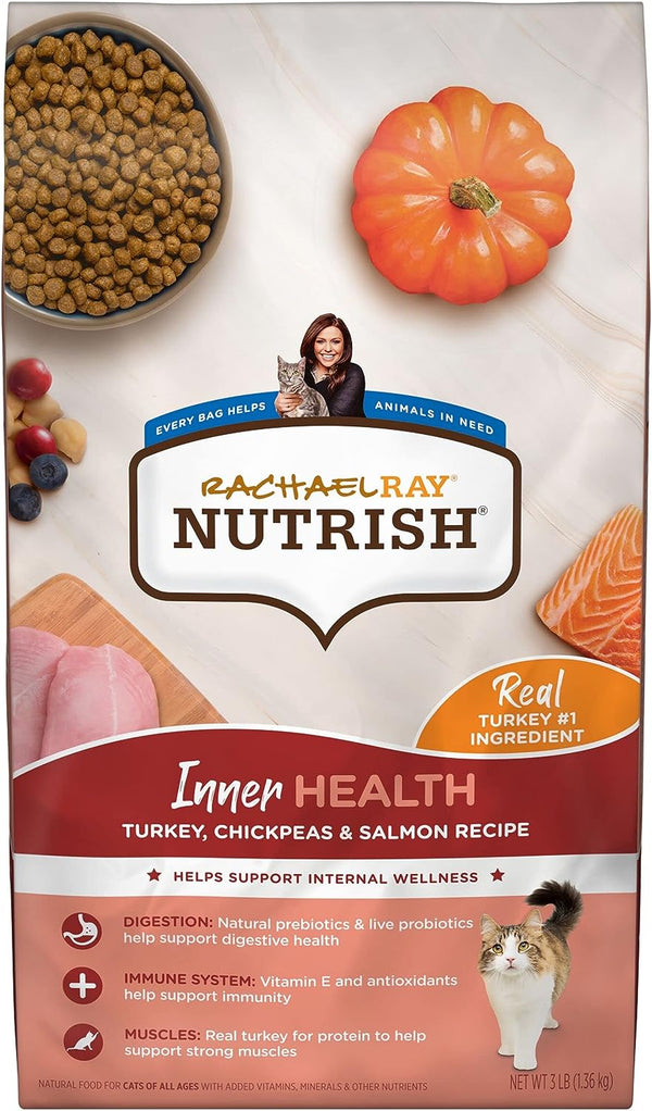 Rachael Ray Nutrish Inner Health Premium Natural Dry Cat Food, Turkey with Chickpeas & Salmon Recipe, 3 lb